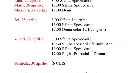 Program liturgic Săptămâna Mare